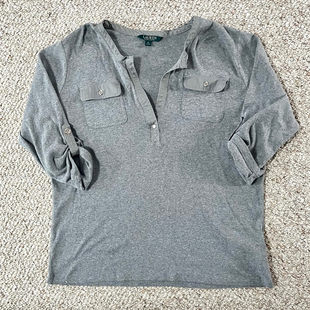 Grey Polo Ralph Lauren shirt with three quarter sleeves